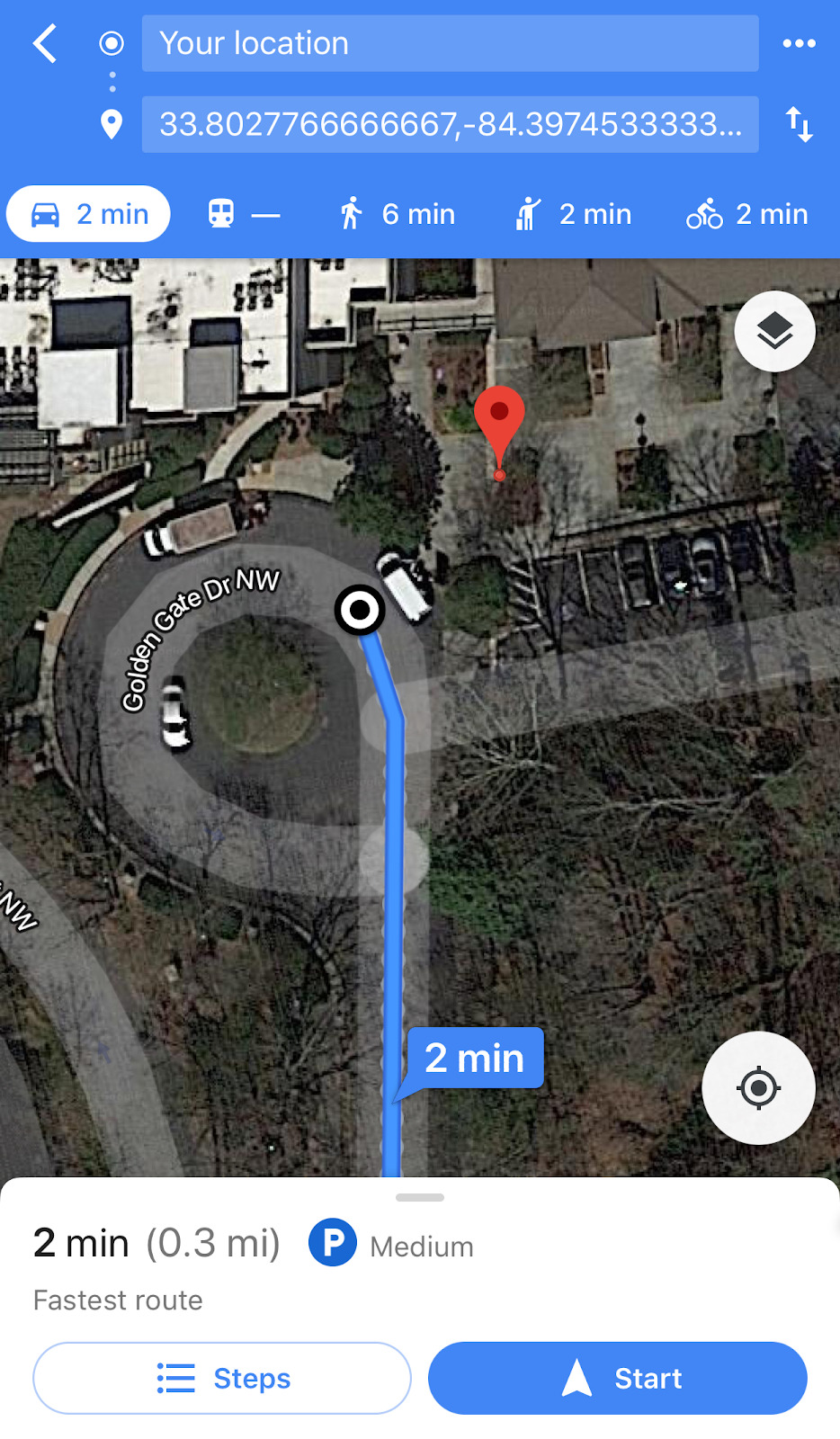 Image of Google Maps satellite view of Bird scooter location