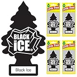 LITTLE TREES Car Air Freshener | Hanging Tree Provides Long Lasting Scent for Auto or Home | Black Ice, 6-packs (4 count)