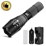 YIFENG Tactical Flashlight, High Lumen LED Flashlight with Rechargeable 18650 Lithium Ion Battery Charger, Super Bright 5 Modes Flashlight Torches for Camping Emergency (5.31 inch)