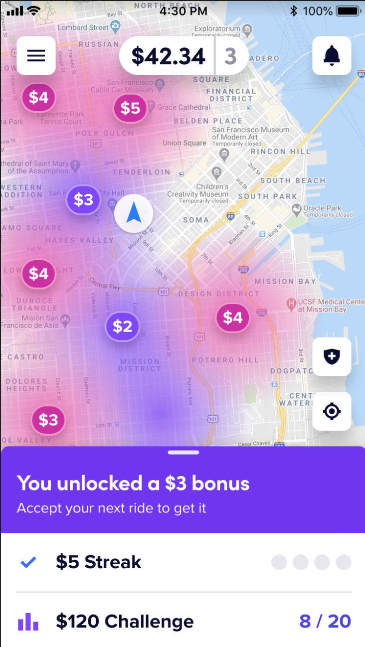 This is what it looks like when a driver is inside a Bonus Zone