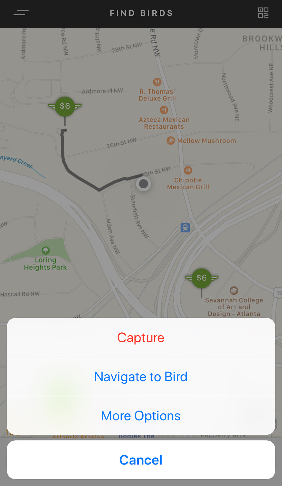 Image of Bird scooter screen to capture Bird