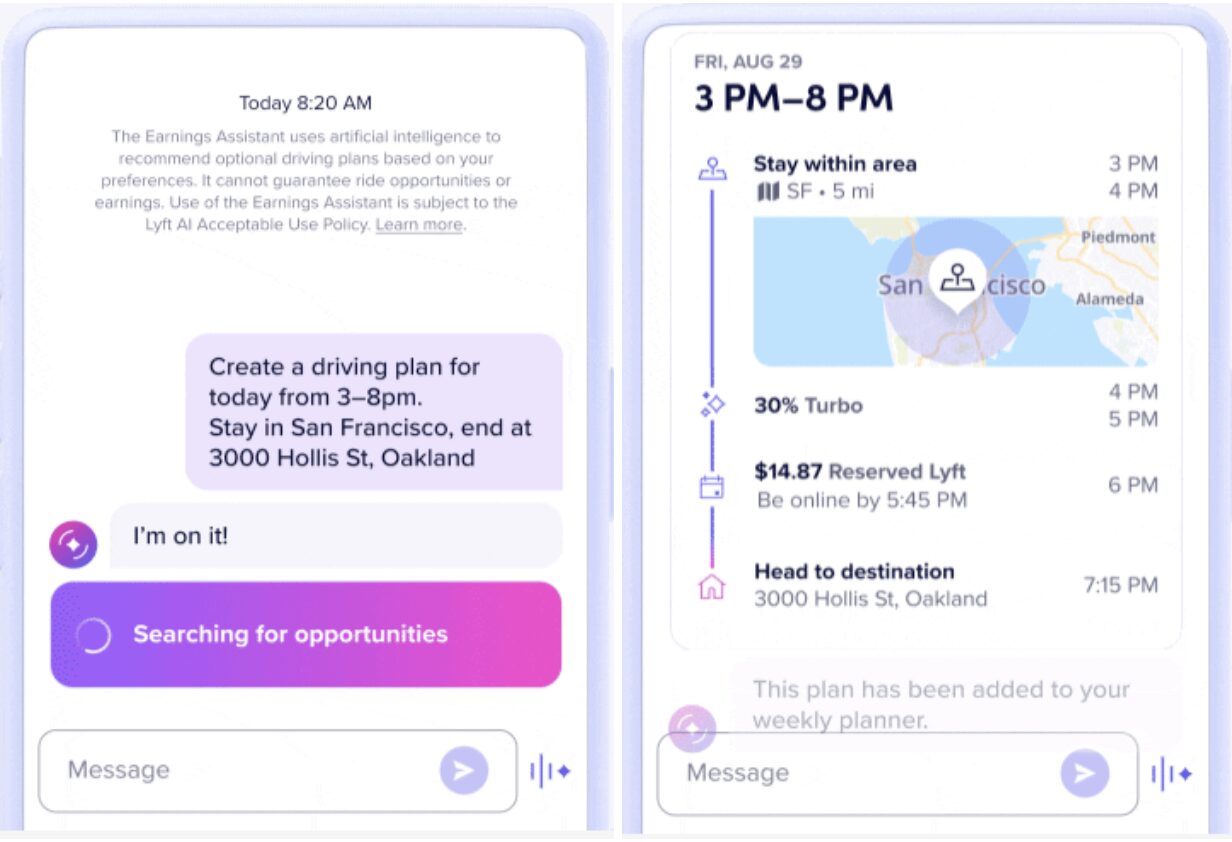Lyft earnings assistant example