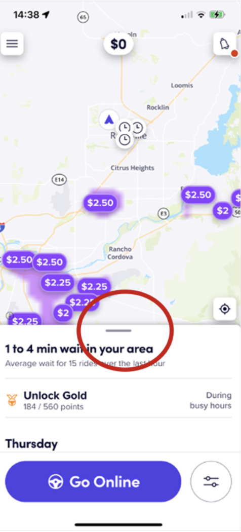 slide up to see the bonus screen information in the lyft app