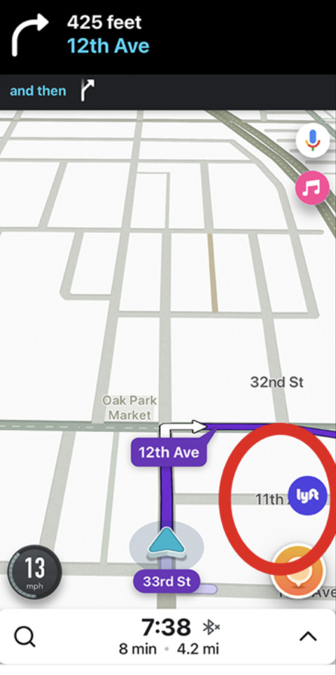 toggle button between waze and lyft