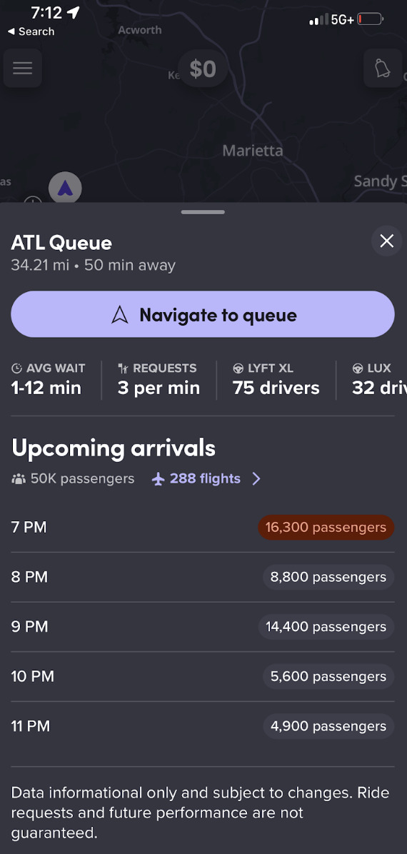 uber driver in atl map