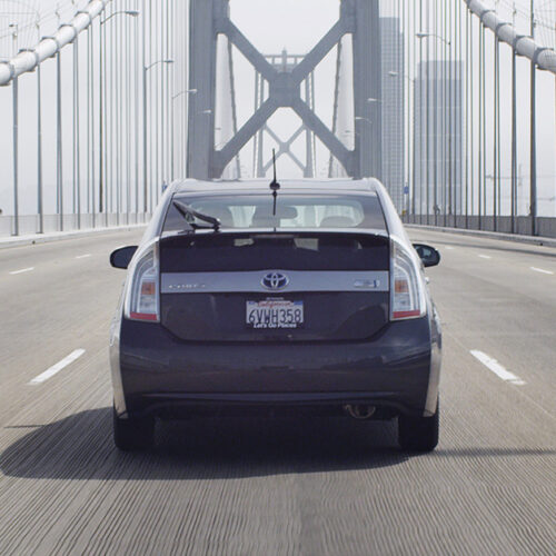 Prius driving on The Golden Gate Bridge With No Traffic