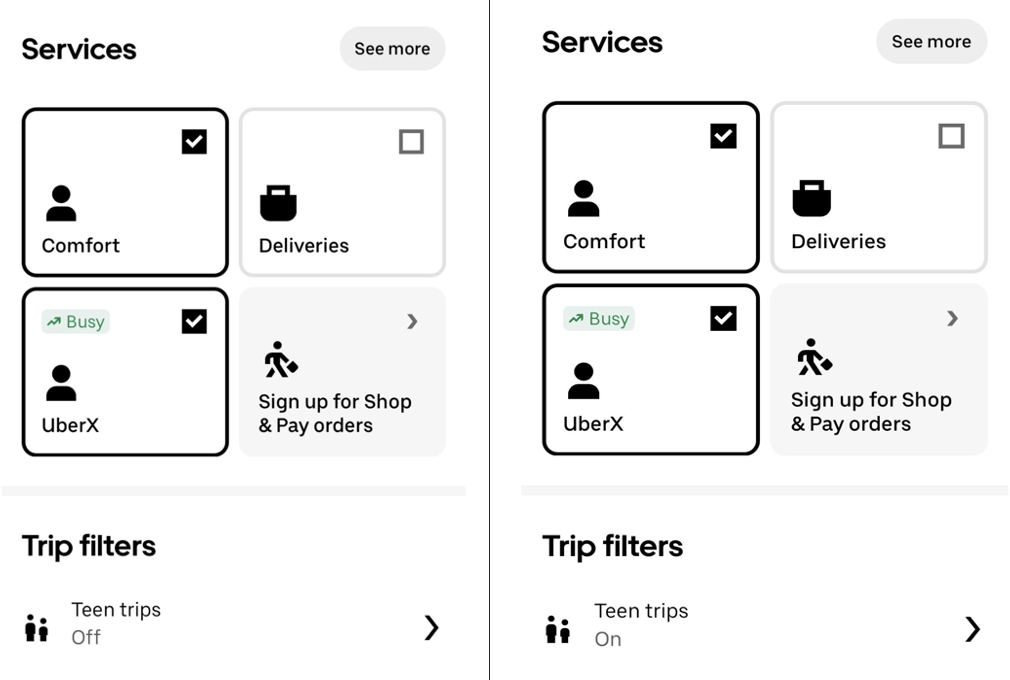 how to turn on or off uber teen rides