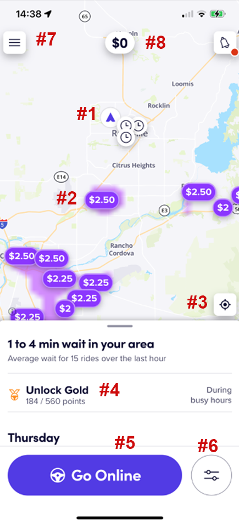 lyft driver app home screen options