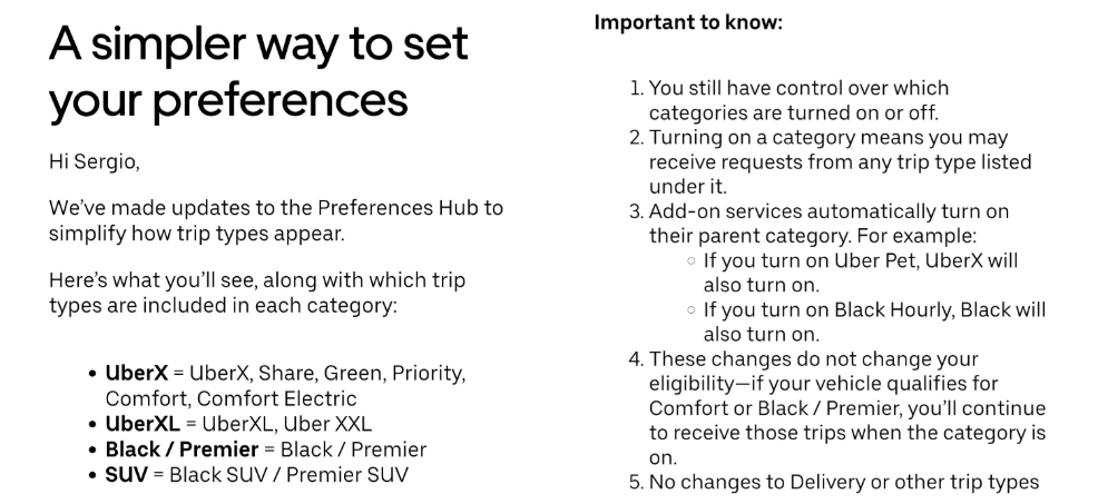 The New In-App Driver Preference Settings