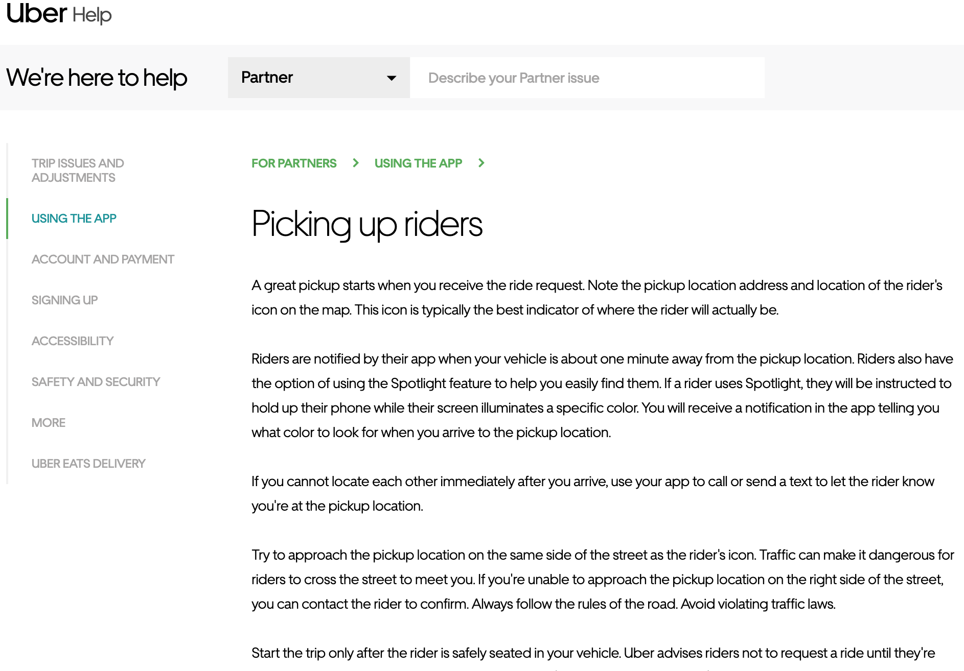 uber pick up instructions