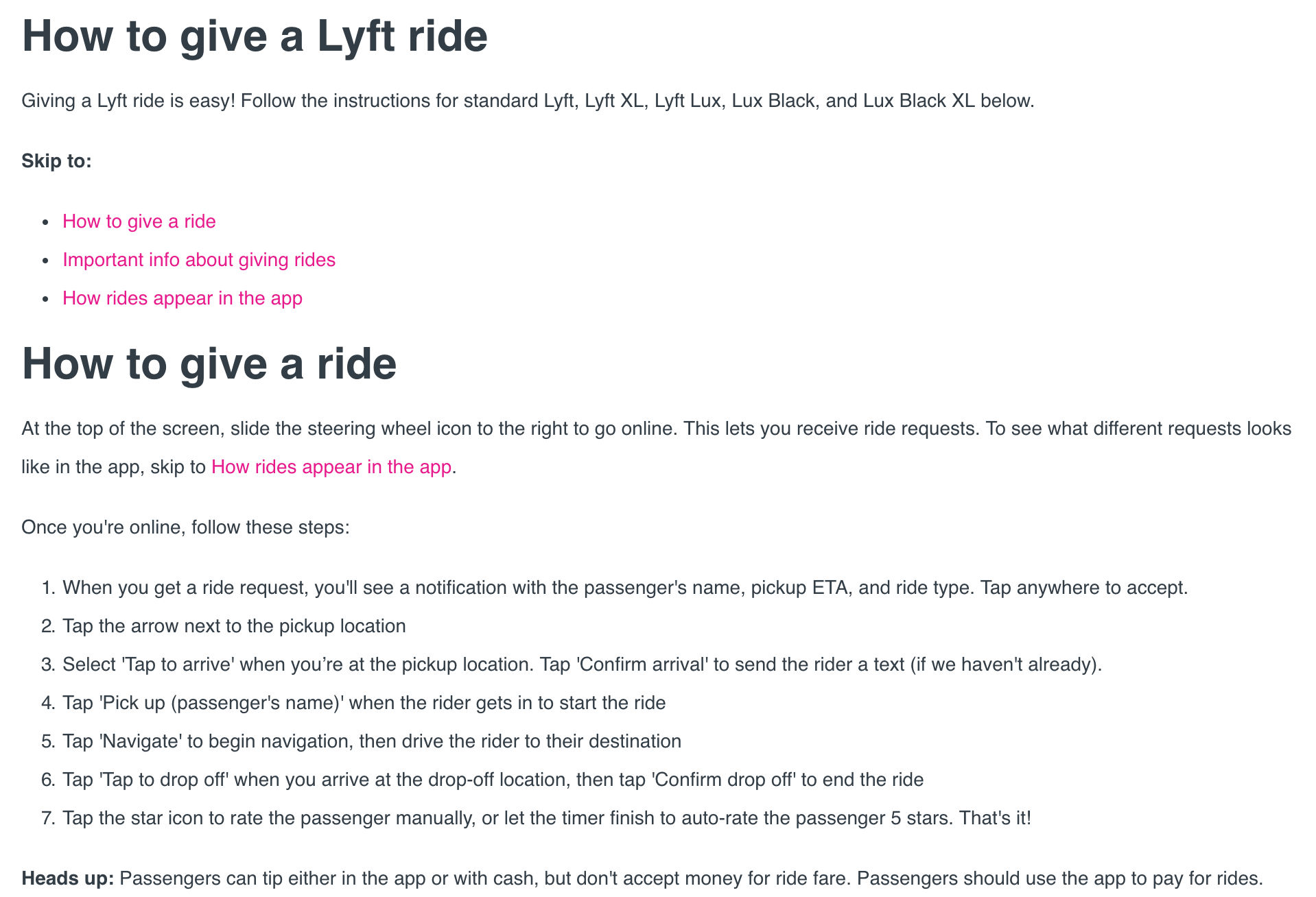 lyft pick up instructions